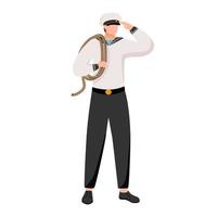 Sailor flat vector illustration. Seaman in work uniform. Maritime academy. Marine occupation. Seafarer with rope isolated cartoon character on white background