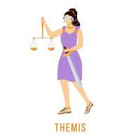 Themis flat vector illustration. Titaness of law and order. Ancient Greek deity. Divine mythological figure. Isolated cartoon character on white background