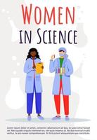 Women in science poster vector template. Females in chemistry, medicine. Brochure, cover, booklet page concept design with flat illustrations. Advertising flyer, leaflet, banner layout idea