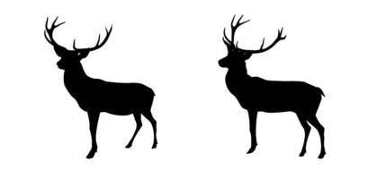 Set black and white deer with horns isolated on background. Vector Illustration.