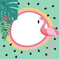 Cute Summer Abstract Frame Background with Pink Flamingo Vector Illustration