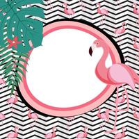 Cute Summer Abstract Frame Background with Pink Flamingo Vector Illustration