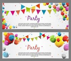 Party Background Baner with Flags and Balloons Vector Illustration