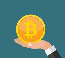 Flat modern design concept of bitcoin cryptocurrency technology, mining, e-wallet vector