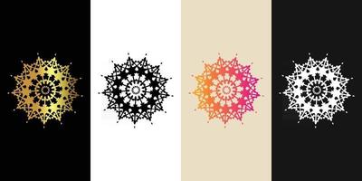 mandala decorativo y ornamental negro en blanco y dorado colección de diseño colorido abstracto vector