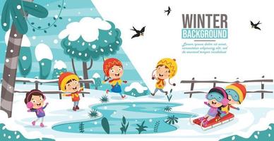 Winter Drawing With Cartoon Character vector