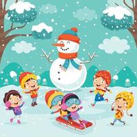 Winter Drawing With Cartoon Character vector