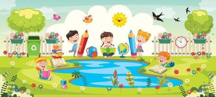 Little Children Gardening And Planting vector