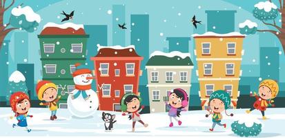 Winter Drawing With Cartoon Character vector