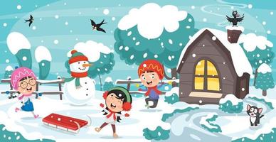 Winter Drawing With Cartoon Character vector