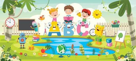 niños pequeños jardinería y plantación vector