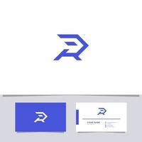 Logotipo de la letra r de flecha azul simple y minimalista con plantilla de tarjeta de visita