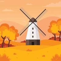 Windmill autumn background vector