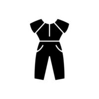 Jumpsuit black glyph icon. Female outfit. Women sportswear. Trendy clothes for ladies. Stylish garment. Comfortable homewear, sleepwear. Silhouette symbol on white space. Vector isolated illustration