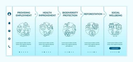 Carbon offsetting advantages onboarding vector template. Responsive mobile website with icons. Web page walkthrough 5 step screens. Providing employment color concept with linear illustrations