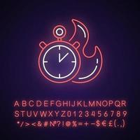 Time limit neon light icon. Fast procedure. Urgent task. Timer with alarm. Limited offer. Outer glowing effect. Sign with alphabet, numbers and symbols. Vector isolated RGB color illustration