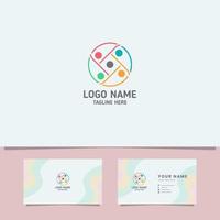 Colorful People on Circle Logo with Business Card Template vector