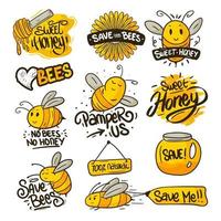 colección de pegatinas de protección de abejas de miel vector