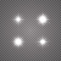 Conjunto de vector de concepto creativo de estrellas de efecto de luz resplandor estalla con destellos aislados sobre fondo transparente