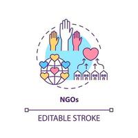 NGOs concept icon. Development program abstract idea thin line illustration. Non-governmental organizations. Improving life standard in province. Vector isolated outline color drawing. Editable stroke