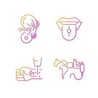Tattoo and piercing masters gradient linear vector icons set. Place to put valuable jewellery into skin. Thin line contour symbols bundle. Isolated vector outline illustrations collection