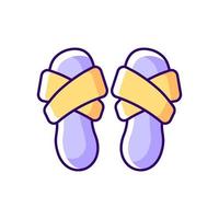 Cross band slippers RGB color icon. Footwear for lounging at home. Comfortable shoes. Domestic flip flops. Isolated vector illustration. Homeware and sleepwear simple filled line drawing