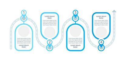 planificación de la plantilla de infografía de vector de viaje por carretera. elementos de diseño de presentación de definición de ruta con espacio de texto. visualización de datos con 4 pasos. gráfico de la línea de tiempo del proceso. diseño de flujo de trabajo con copyspace