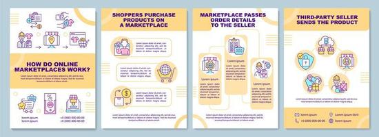 How do online marketplaces work brochure template. Online business. Flyer, booklet, leaflet print, cover design with linear icons. Vector layouts for presentation, annual reports, advertisement pages