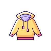 Home outfit with hoodie yellow RGB color icon. Hooded jacket. Sporty outfit. Unisex sportswear. Isolated vector illustration. Comfortable homewear and sleepwear simple filled line drawing