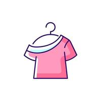 One shoulder t shirt pink RGB color icon. Trendy comfy outfit for women. Female garment for lounging. Isolated vector illustration. Comfortable homewear and sleepwear simple filled line drawing