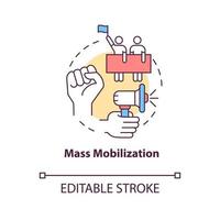 icono del concepto de movilización masiva. estrategia de cambio de la comunidad idea abstracta ilustración de línea fina. Sensibilización a nivel local y nacional. dibujo de color de contorno aislado vectorial. trazo editable vector