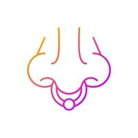 Nose piercing gradient linear vector icon. Professional procedure to inject jewellery into nostrils. Thin line color symbols. Modern style pictogram. Vector isolated outline drawing