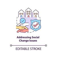 Addressing social change issues concept icon. Community development target abstract idea thin line illustration. Implementing innovations. Vector isolated outline color drawing. Editable stroke