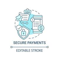 Secure payments concept icon. Global marketplaces service abstract idea thin line illustration. Fraud detection and prevention. Paying online. Vector isolated outline color drawing. Editable stroke