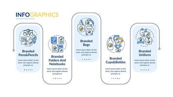 Branding materials vector infographic template. Branded uniform presentation outline design elements. Data visualization with 5 steps. Process timeline info chart. Workflow layout with line icons