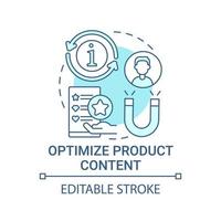 Optimize product content concept icon. Online marketplace success abstract idea thin line illustration. Improving item page search visibility. Vector isolated outline color drawing. Editable stroke