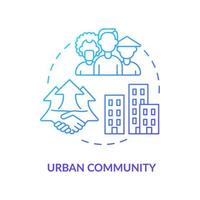 Urban community concept icon. Communities types abstract idea thin line illustration. Different ethnic groups, religions. Living conditions. Rapid urbanisation. Vector isolated outline color drawing