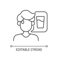 Thirst linear icon. Dehydration symptom during heat wave. Sign of heatstroke. Lack of water. Thin line customizable illustration. Contour symbol. Vector isolated outline drawing. Editable stroke