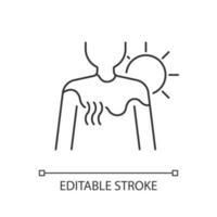 icono lineal de quemaduras de sol. persona expuesta a la luz solar. inflamación durante el verano por insolación. Ilustración personalizable de línea fina. símbolo de contorno. dibujo de contorno aislado vectorial. trazo editable vector