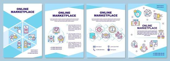 Online marketplace brochure template. E commerce products. Flyer, booklet, leaflet print, cover design with linear icons. Vector layouts for presentation, annual reports, advertisement pages