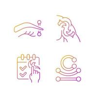 Tattoo and piercing types gradient linear vector icons set. Place on body where jewellery is injected. Thin line contour symbols bundle. Isolated vector outline illustrations collection