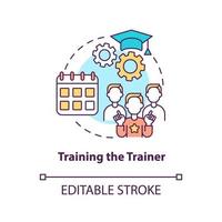 Training trainer concept icon. Community development step abstract idea thin line illustration. Engaging professionals in coaching new mentors. Vector isolated outline color drawing. Editable stroke