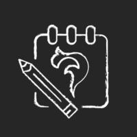 bosquejo icono de tiza blanca sobre fondo oscuro. imágenes dibujadas a mano. Implementar las ideas de los clientes. creando hermosos dibujos. profesionales del tatuaje. Ilustración de pizarra de vector aislado en negro