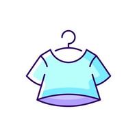 Crop top blue RGB color icon. Short for women. Unisex comfy wear. Outfit for home lounging. T shirt. Isolated vector illustration. Comfortable homewear and sleepwear simple filled line drawing