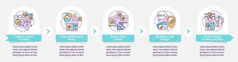 Branding services vector infographic template. Color palette, fonts presentation outline design elements. Data visualization with 5 steps. Process timeline info chart. Workflow layout with line icons