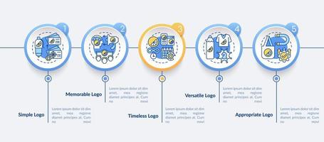 Effective logo design vector infographic template. Timeless logotype presentation outline design elements. Data visualization with 5 steps. Process timeline info chart. Workflow layout with line icons