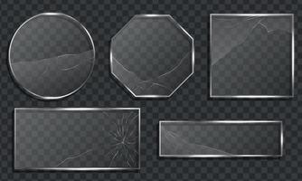 Set of glass crack with different types of damage on transparent background vector