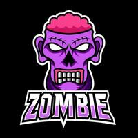 Crazy zombie scary brain mascot gaming logo design vector template
