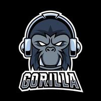 mono enojado gorila mascota juego diseño de logotipo auriculares de color negro vector