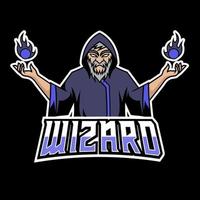 Angry Wizard sport esport logo template black uniform in blue glow vector